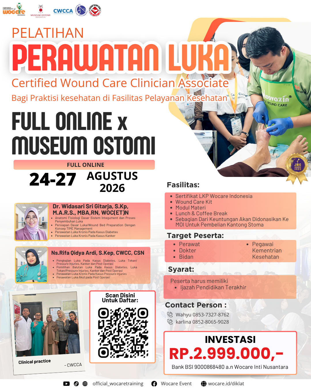 Poster diklat PELATIHAN PERAWATAN LUKA MODERN (CWCCA) BOGOR FULL ONLINE  X MUSEUM OSTOMI AGUSTUS 2026