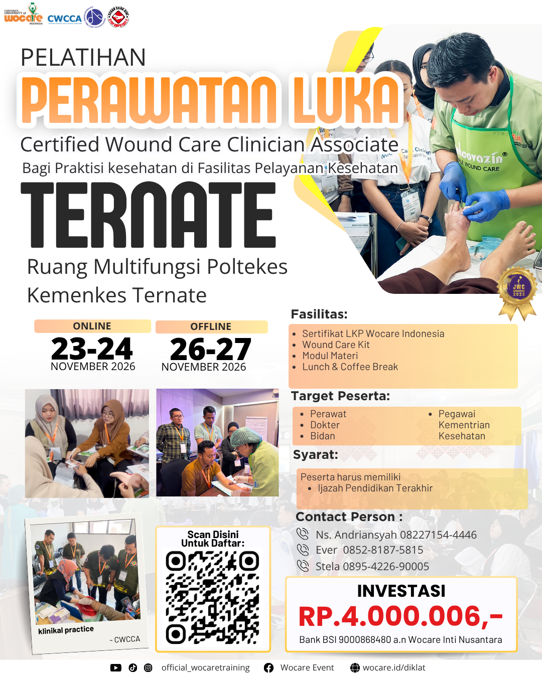 PELATIHAN PERAWATAN LUKA MODERN (CWCCA) TERNATE NOVEMBER 2026