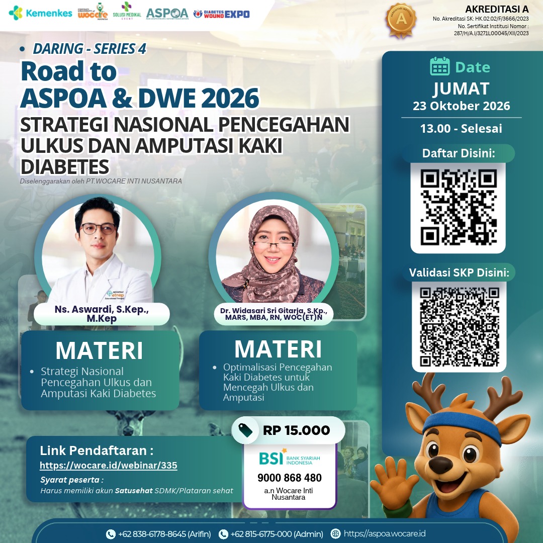 Poster webinar ROAD TO ASPOA & DWE 2026 SERIES 4 STRATEGI NASIONAL PENCEGAHAN ULKUS DAN AMPUTASI KAKI DIABETES