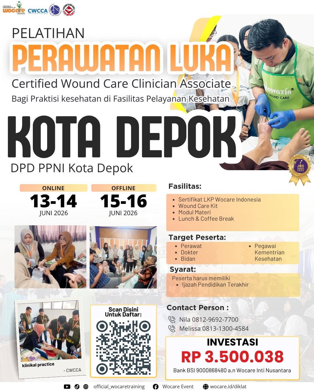 Poster diklat PELATIHAN PERAWATAN LUKA MODERN (CWCCA) DEPOK Juni 2026